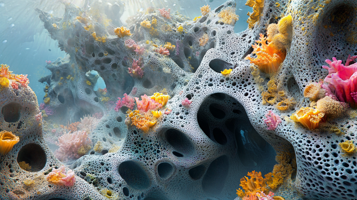 Colorful underwater plant life in abstract 3D scene