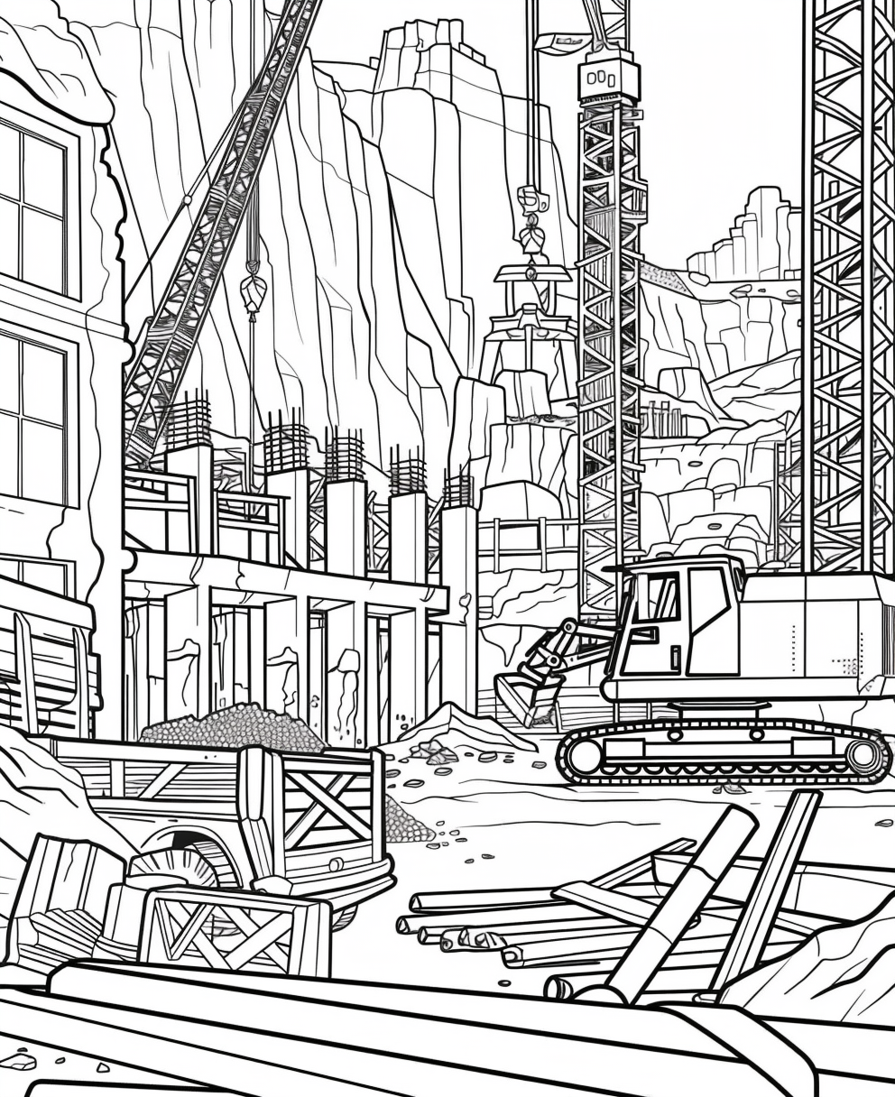 Coloring Page of Construction Site for Kids