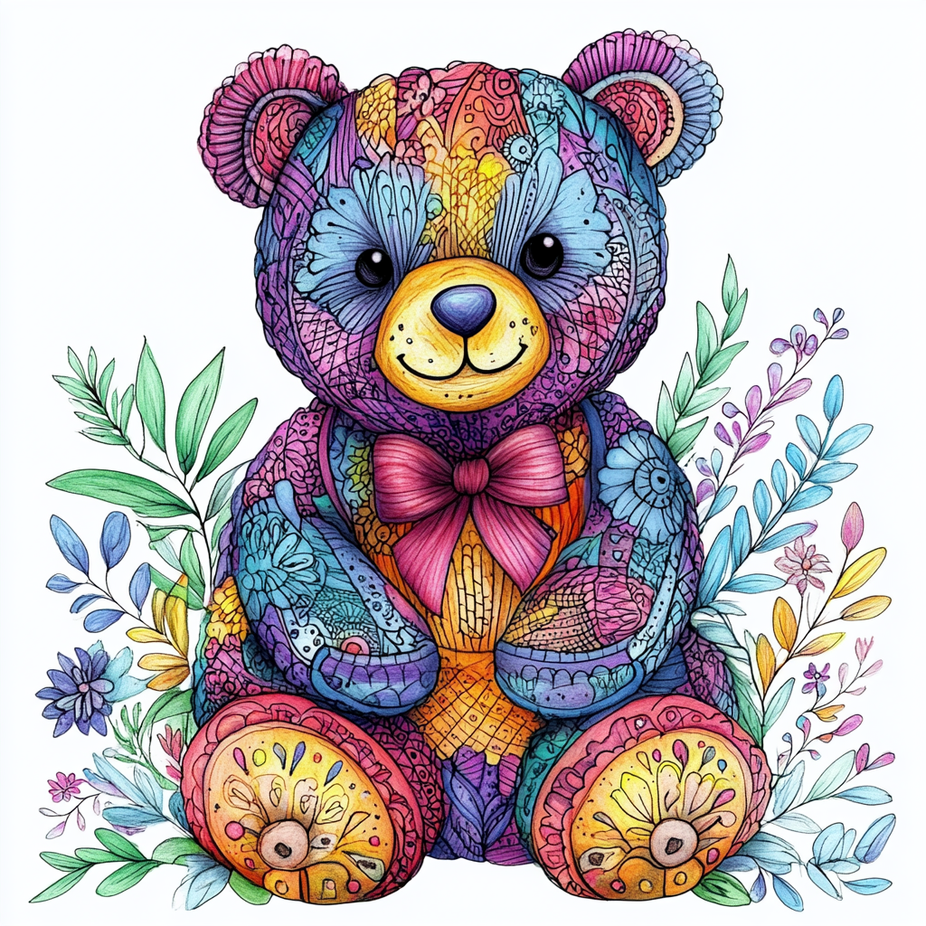 Coloring page for kids featuring teddy bear cartoon.