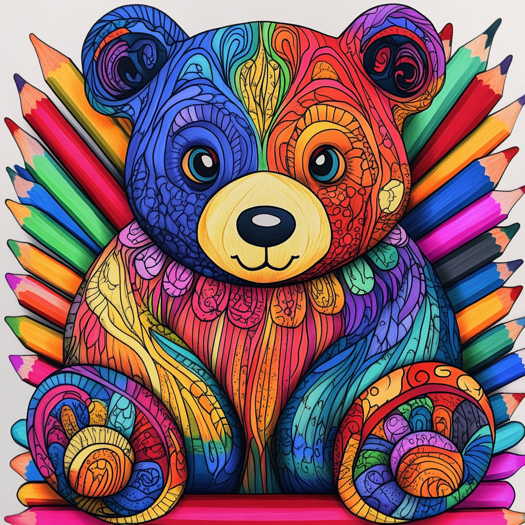 Coloring page for kids with teddy bear design.