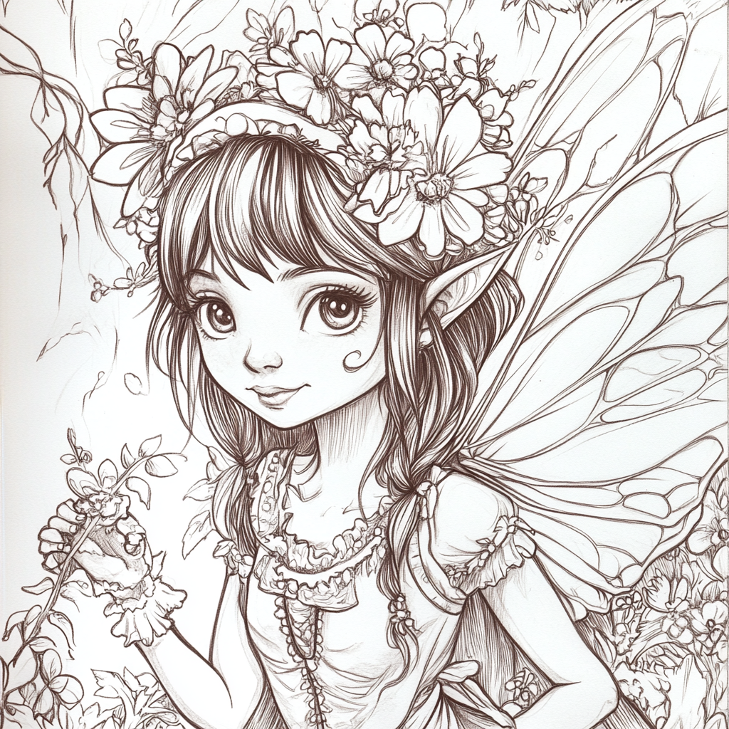 Coloring page for kids: Fairy of Verbena flower