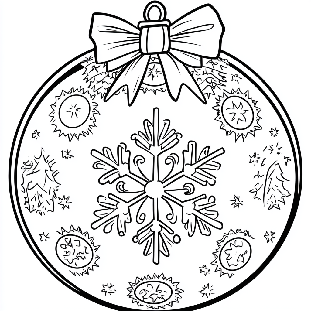 Coloring page of Christmas ball with snowflake.