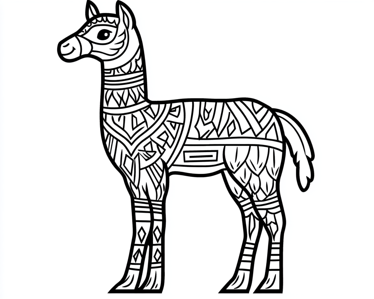 Coloring page of a Mexican llama on white background