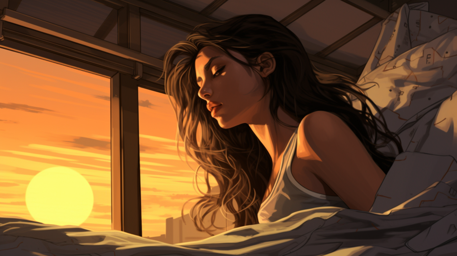 Girl waking up in morning comic illustration