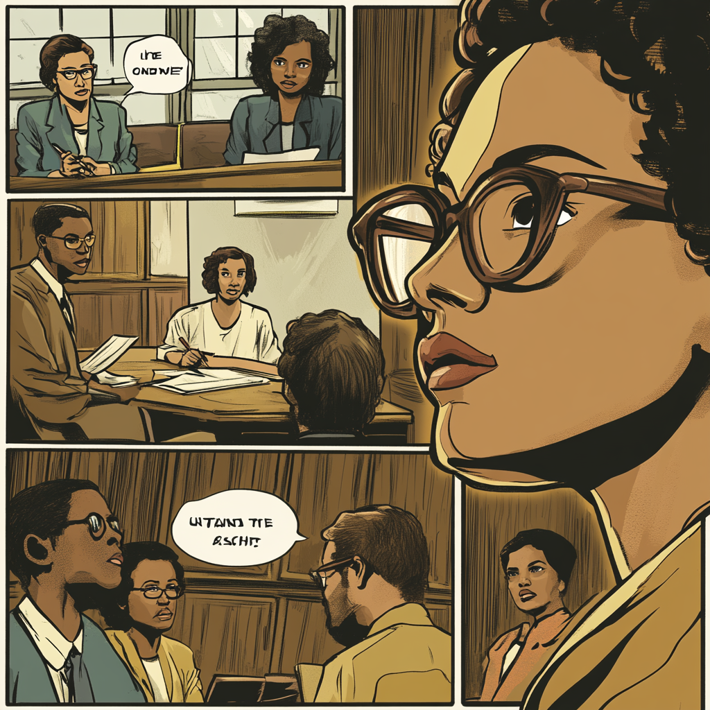 Comic page showcasing 1977 Renee Richards court case drama.