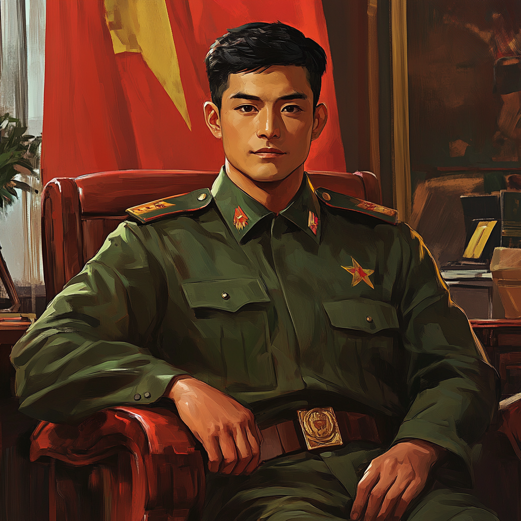 Communist dictator's official portrait: young man in office.