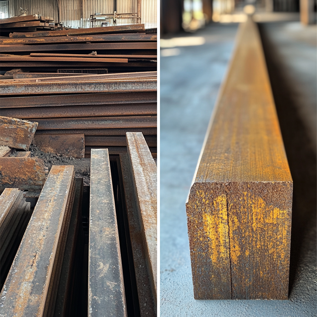 Comparison: Old rusty steel vs. new eco-friendly steel.