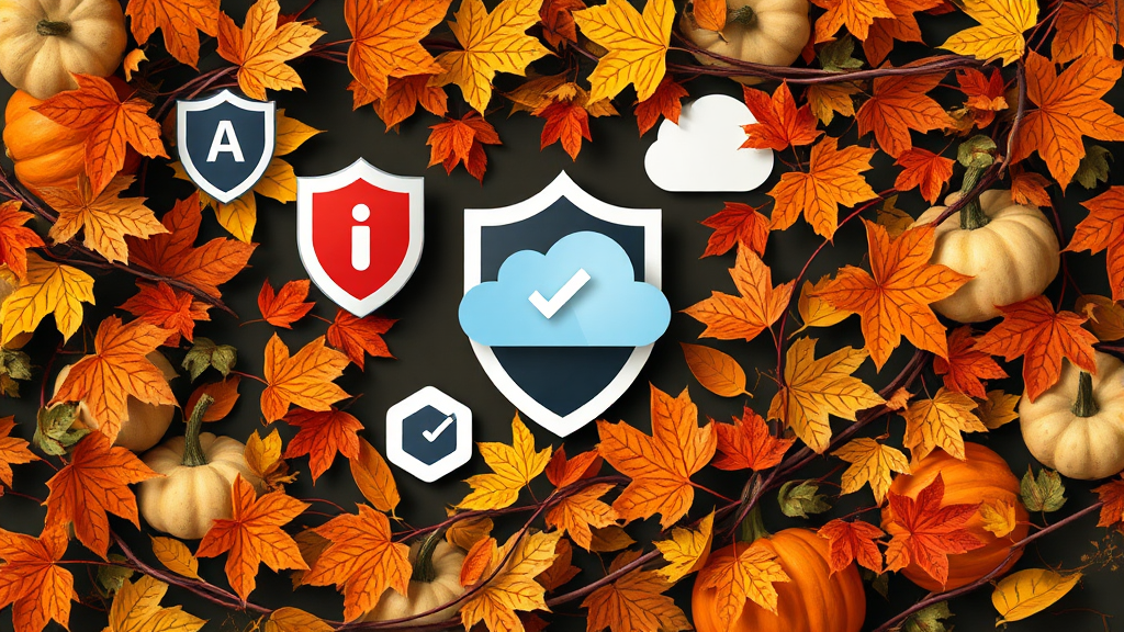 Computer icons and autumn leaves intertwined in graphics