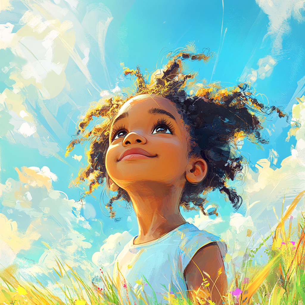 Confident Black child on a colorful hilltop.