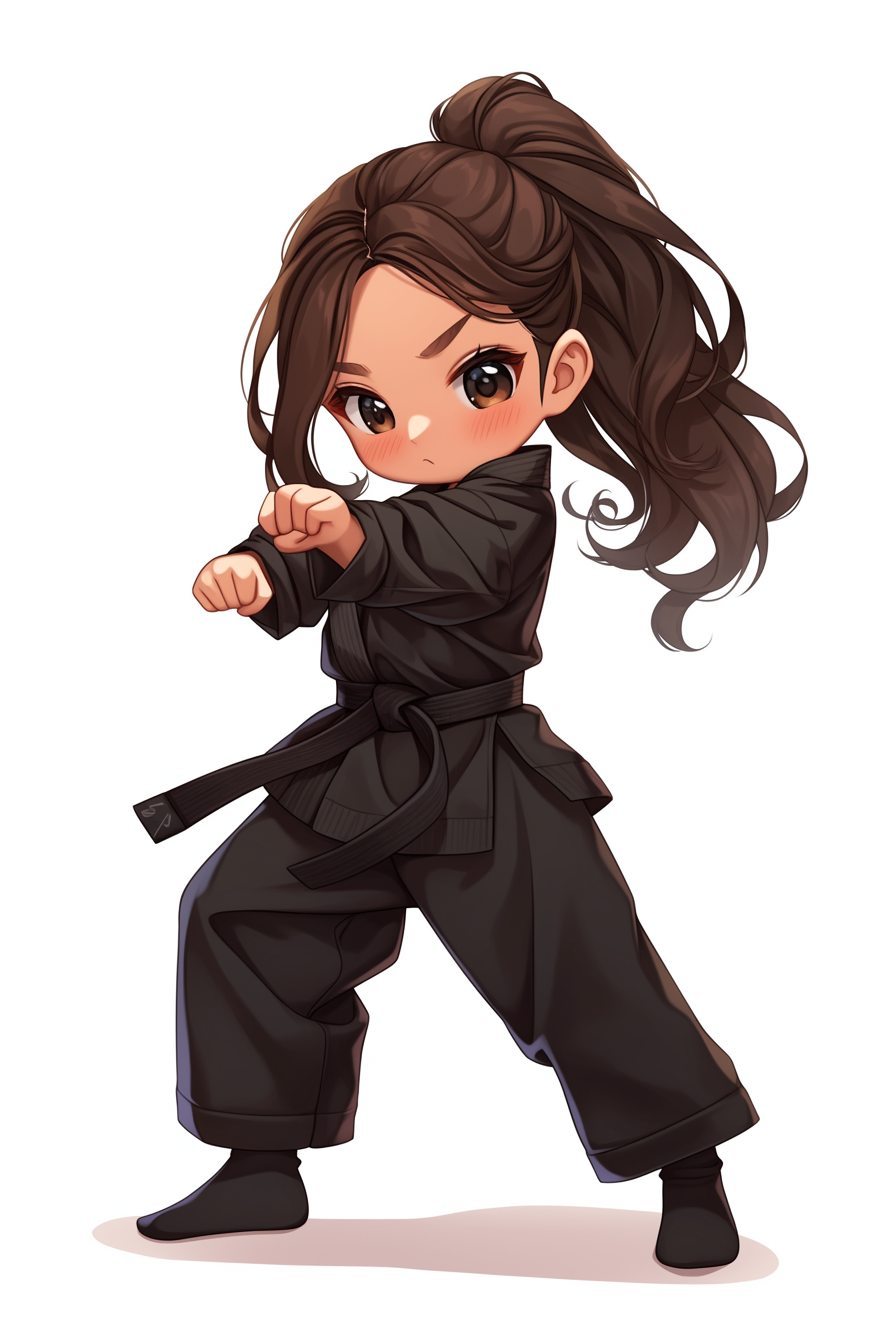 Kawaii Chibi Girl Practices Martial Arts