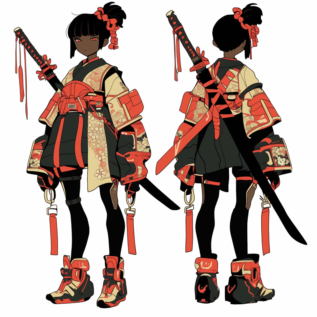 Confident Cyberpunk Samurai Girl in Unique Attire