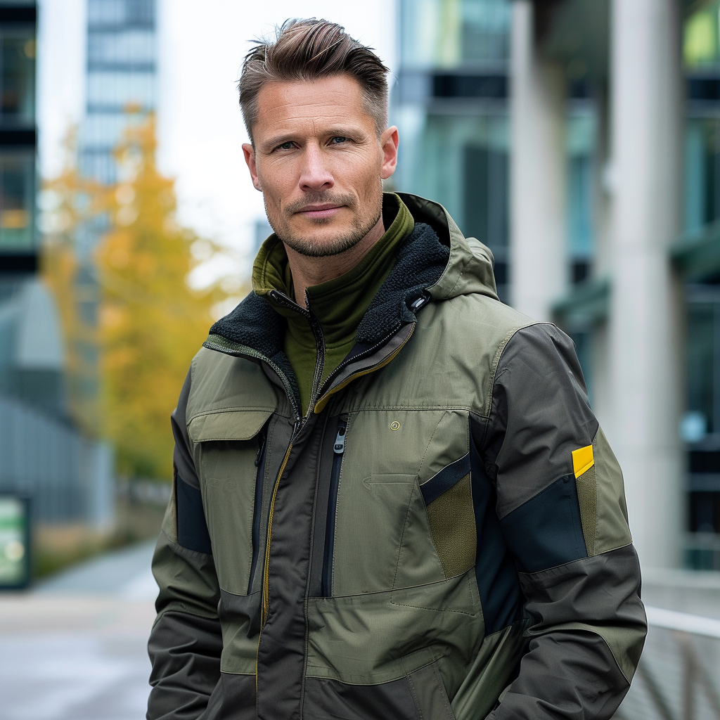 Confident German Man in Stylish Outdoor Jacket Outside