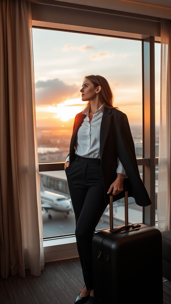 Confident businesswoman enjoying sunset view in hotel