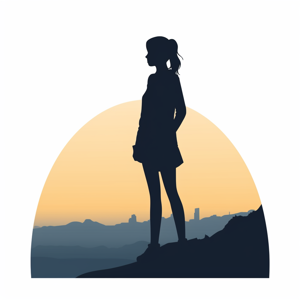 Confident girl staring at skyline in silhouette vector