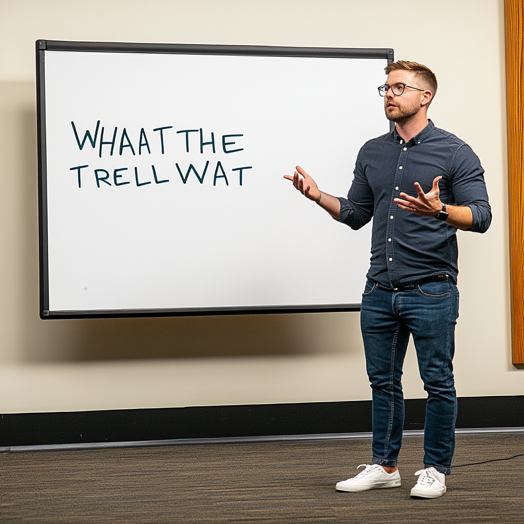 Confident person pointing to whiteboard saying WHAT THEY REALLY WANT