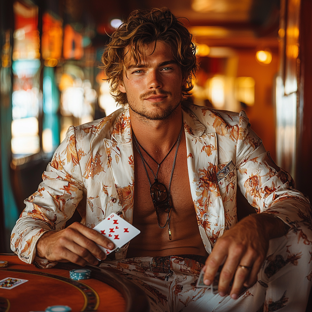 Confident young man at stylish poker table.