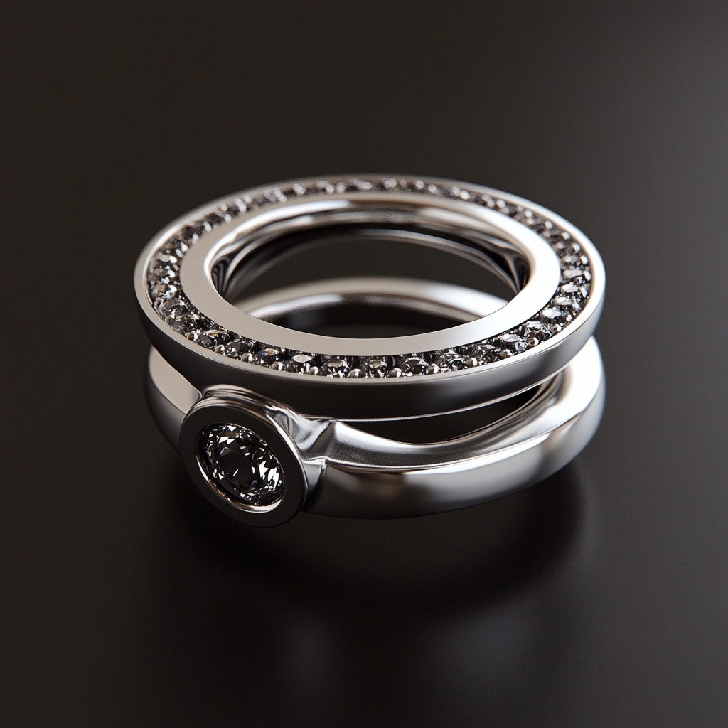 Contemporary fidget spinner ring with sparkling gemstone accents.