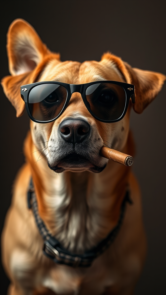 Cool dog with sunglasses and cigar.