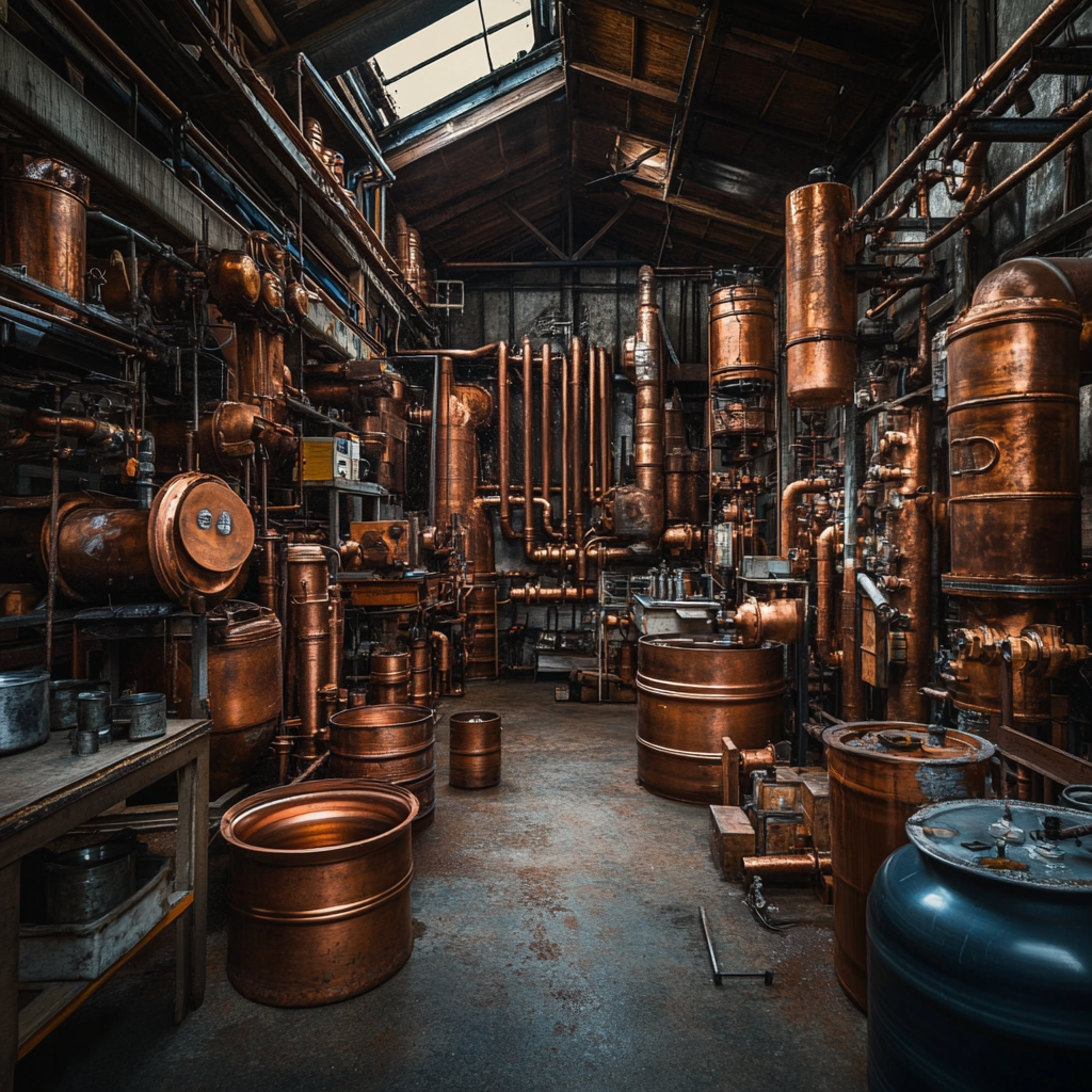 Copper Workshop with Shiny Equipment and Warm Light