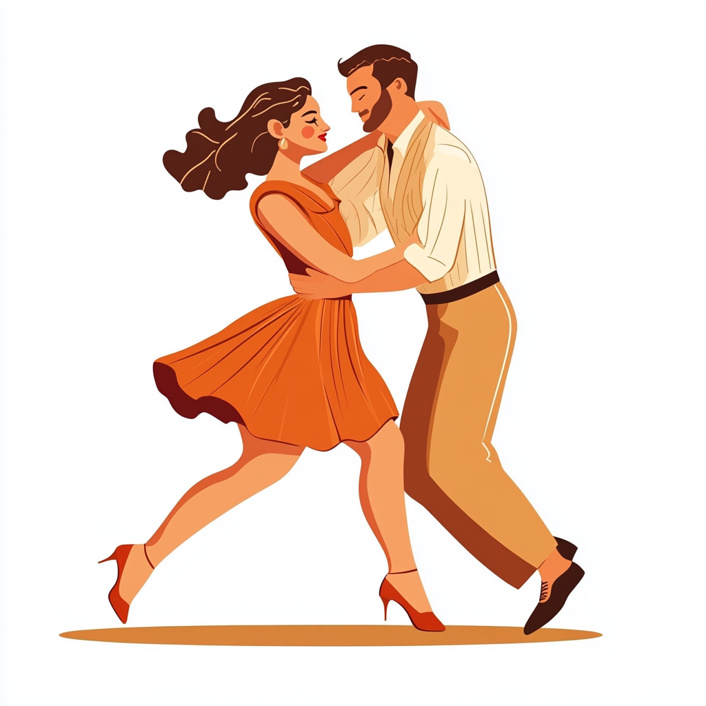 Couple dancing jive in vector style illustration.