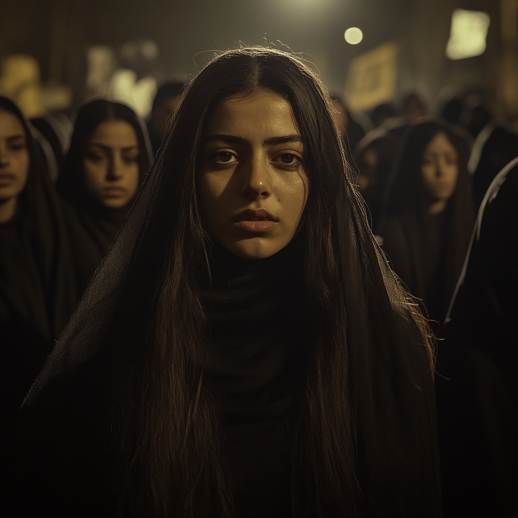 Courageous Iranian Woman Stands Defiantly Against Judgment Crowd