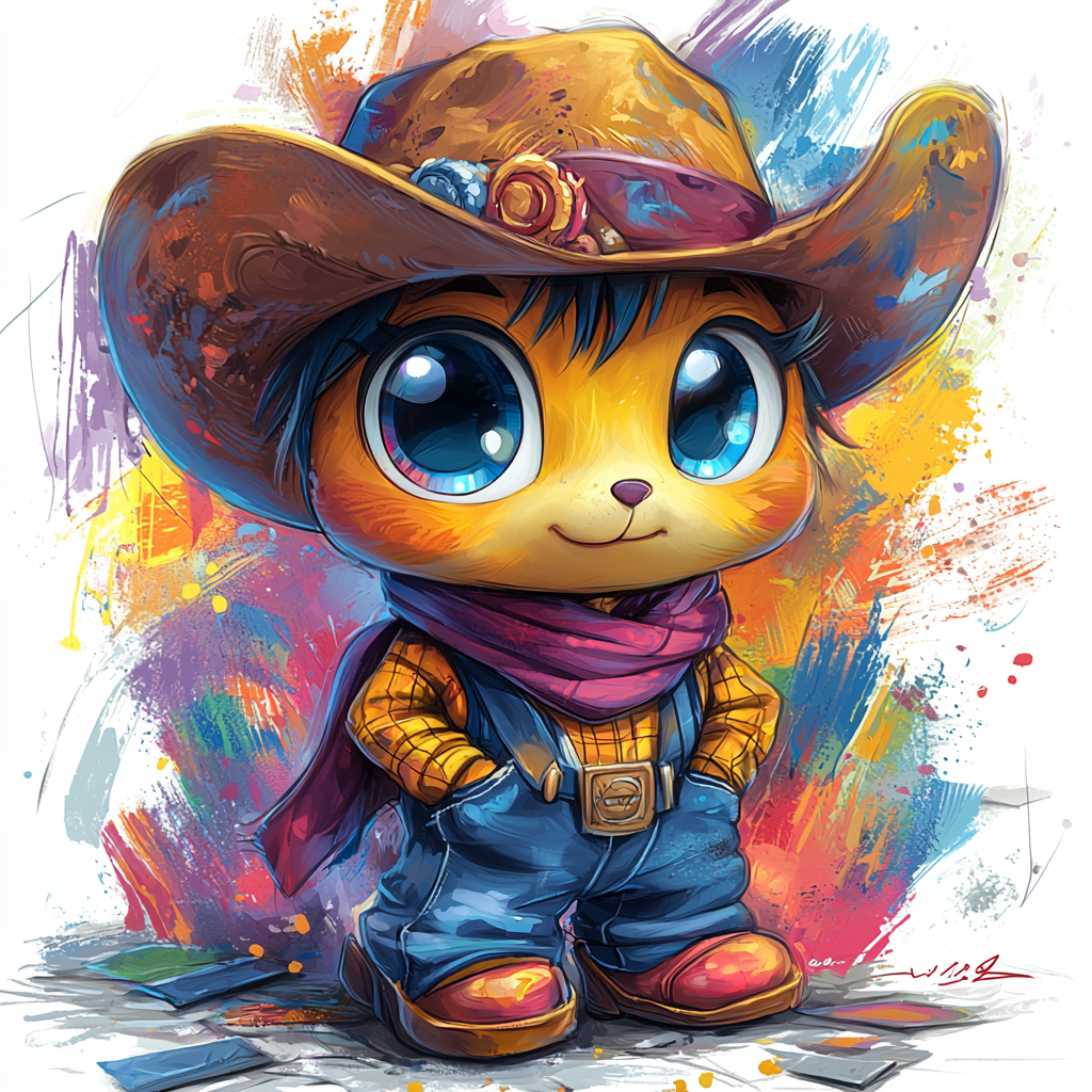 Cowboy cartoon character with playful and vibrant style