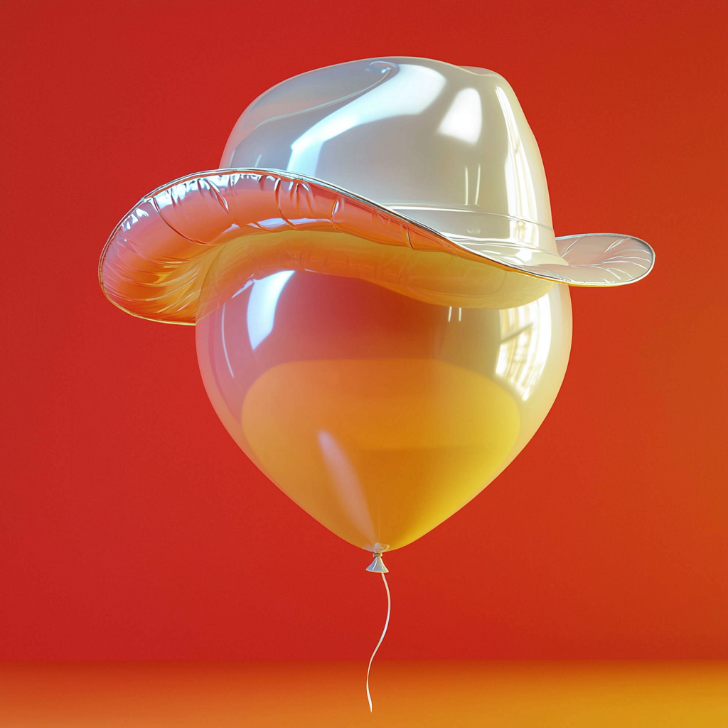 Cowboy hat balloon inflated, round, red-yellow background