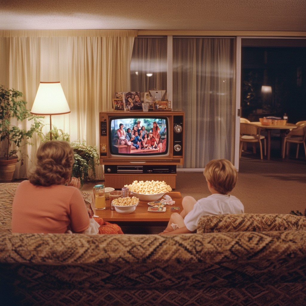 Cozy 80s Family Movie Night Nostalgia Photo