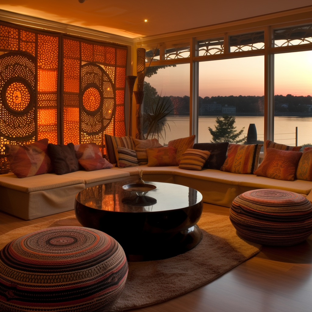 Cozy African Heritage Living Room with Afro-Futurist Elements