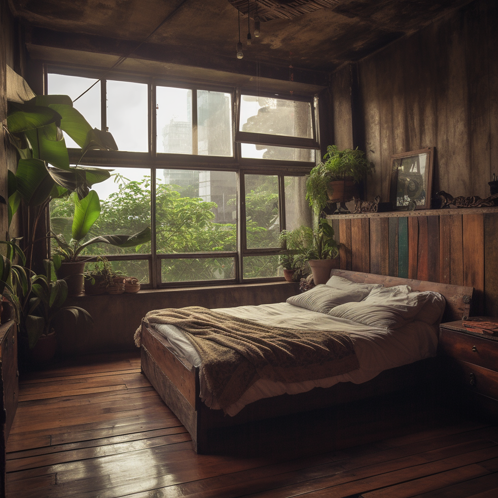 Cozy Bedroom in Ancient Industrial Jungle City