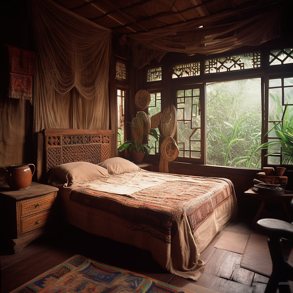 Cozy Bedroom in Industrialized Jungle City, Amazonian Influence