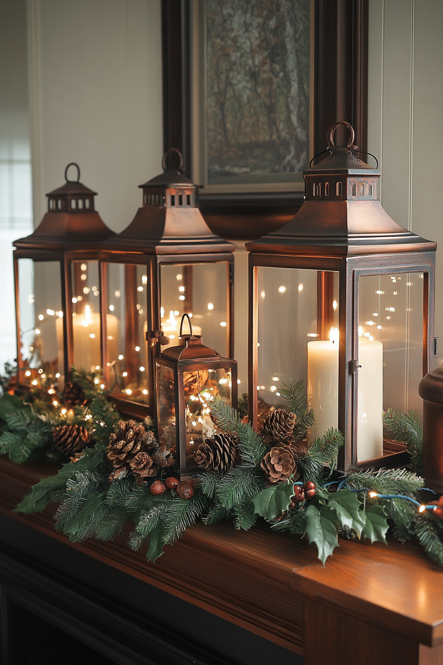 Cozy Christmas Fireplace with Lantern Glow.