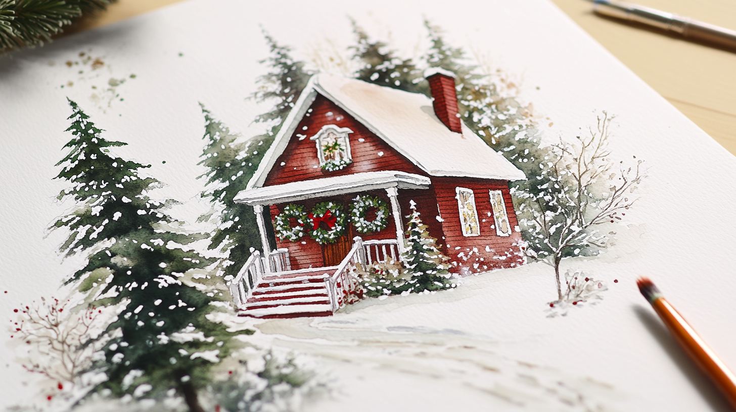 Cozy Christmas house in snowy forest