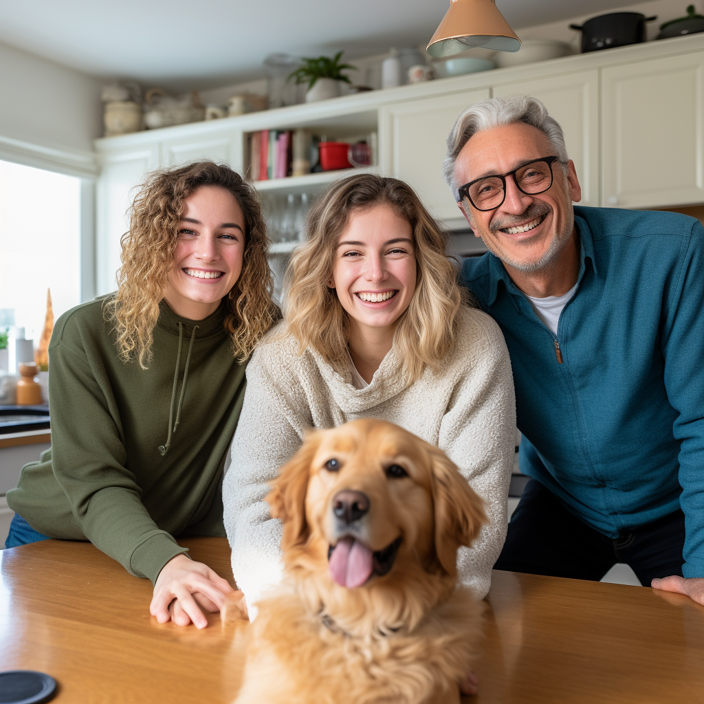 Cozy Kitchen with Woman, Man, and Dog