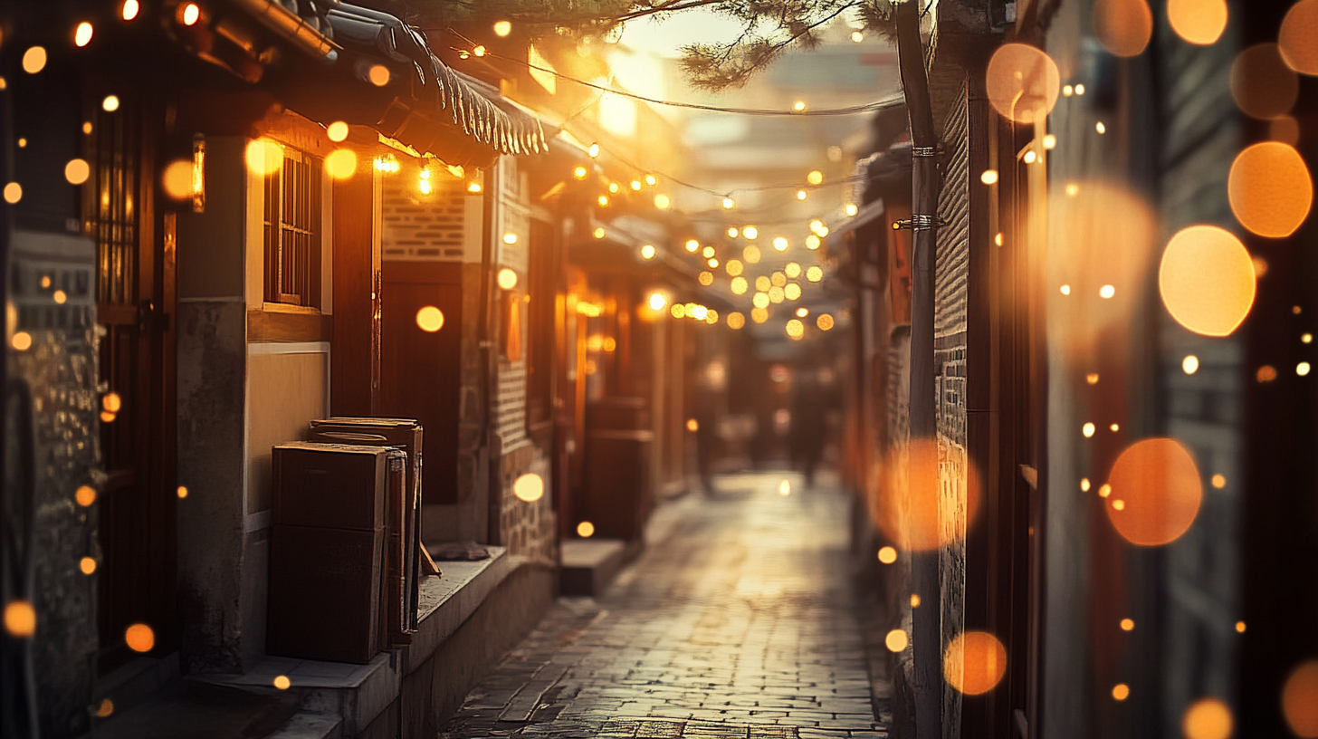 Cozy Korean alleyway with warm brown tones