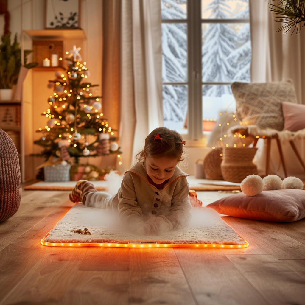 Cozy New Year Decor: Child Playing in Warm Room