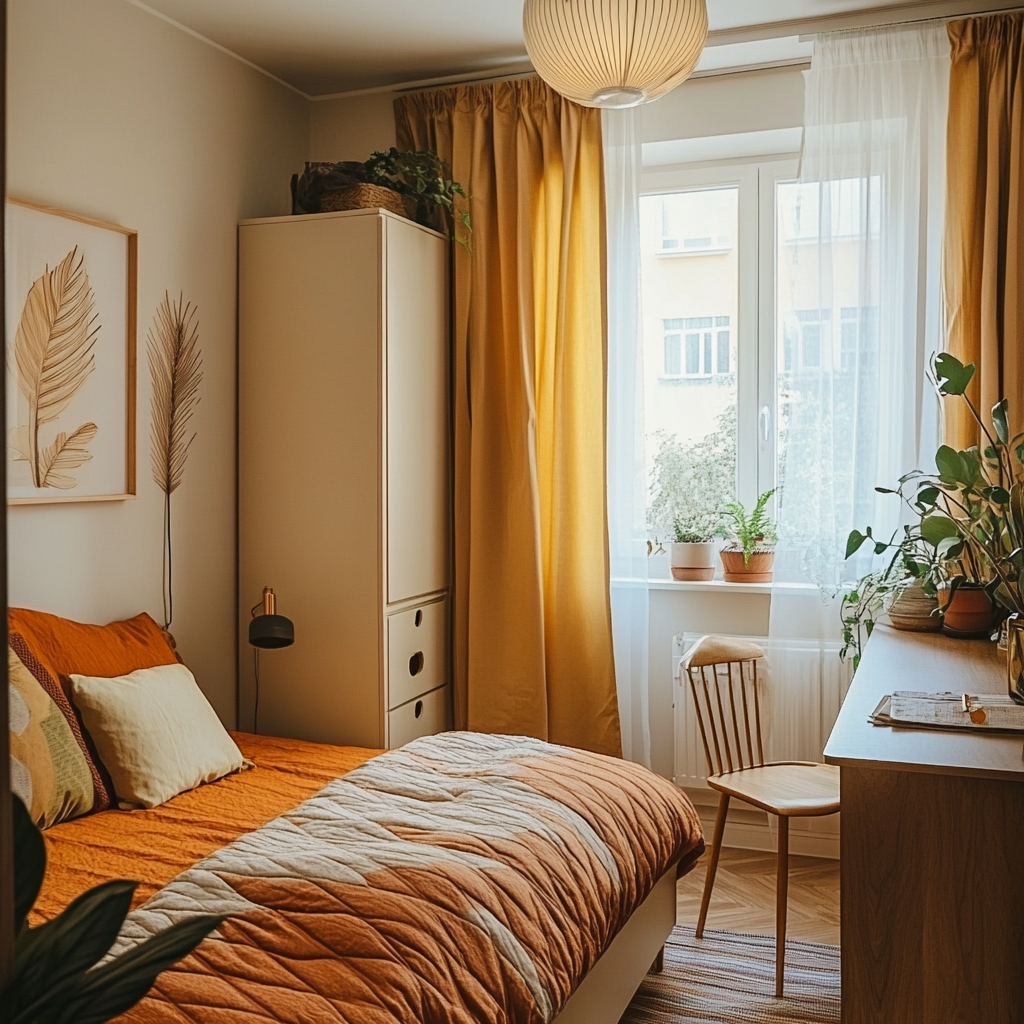 Cozy Scandinavian room with 1970s style