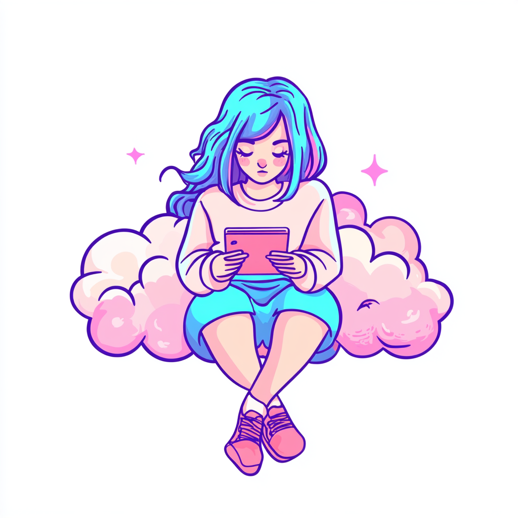 Cozy cartoon frame design with abstract clouds and neon.