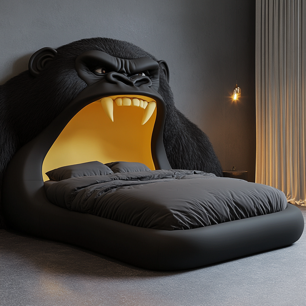 Cozy gorilla-faced bed in modern bedroom