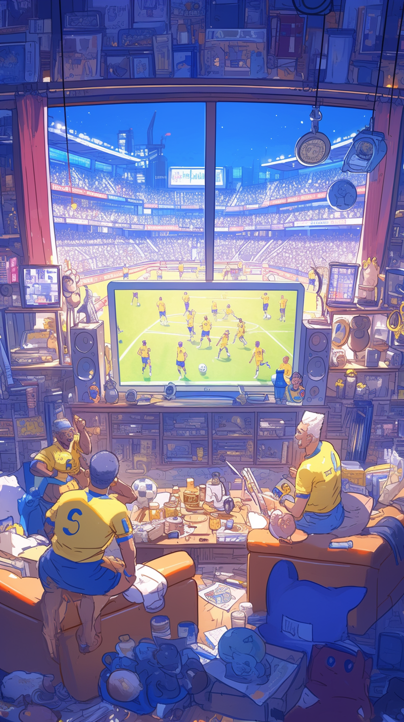 Cozy living room with vintage TV showing Club América soccer manga.