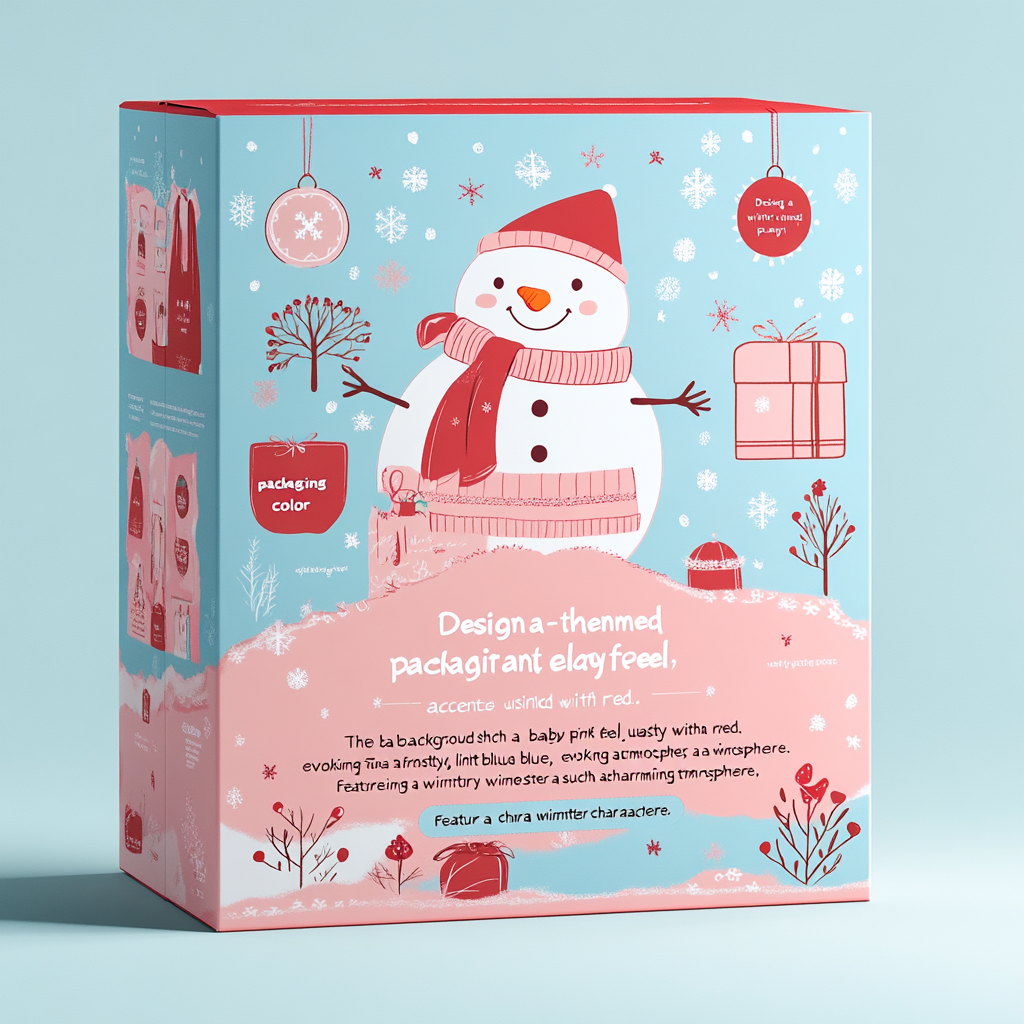 Cozy winter-themed packaging box with elegant snowman design.