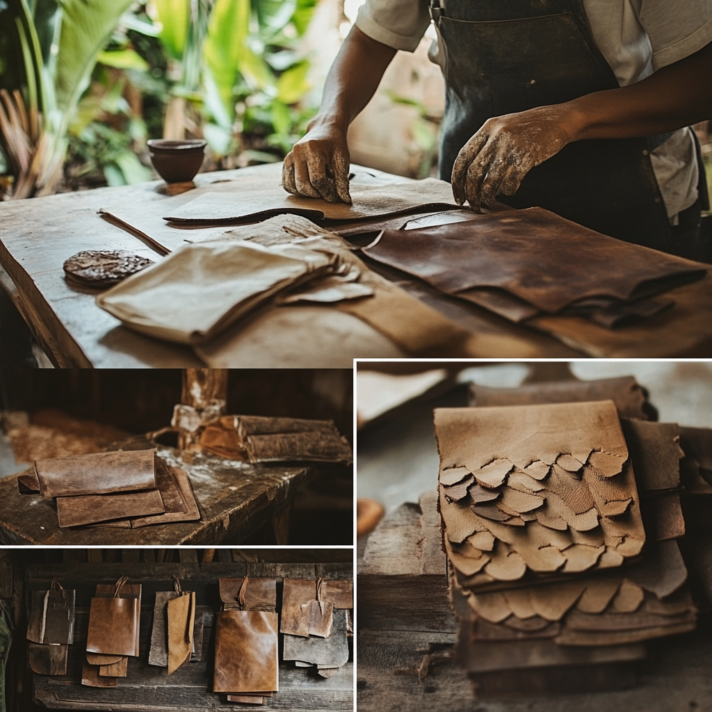 Crafting luxury leather bags in rustic Nicaraguan workshop.