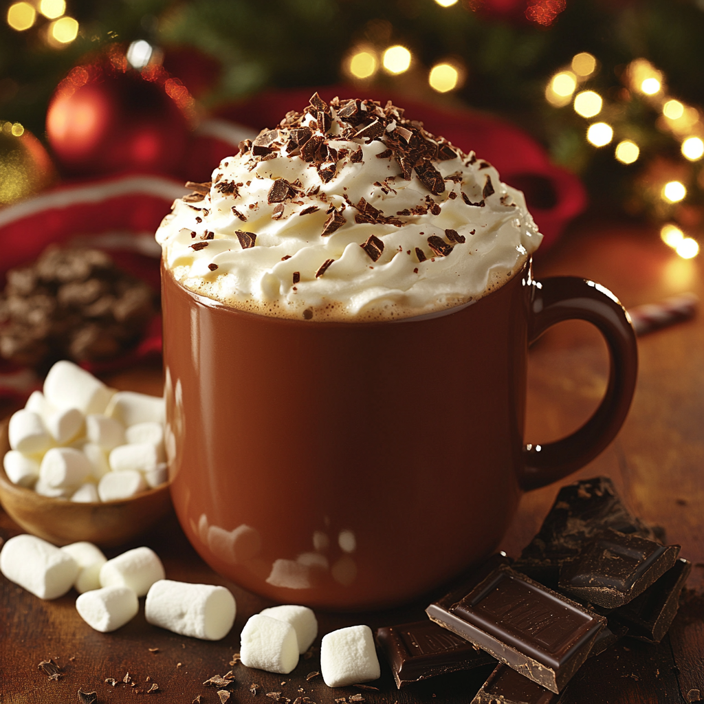 Creamy Hot Chocolate in Cozy Christmas Setting