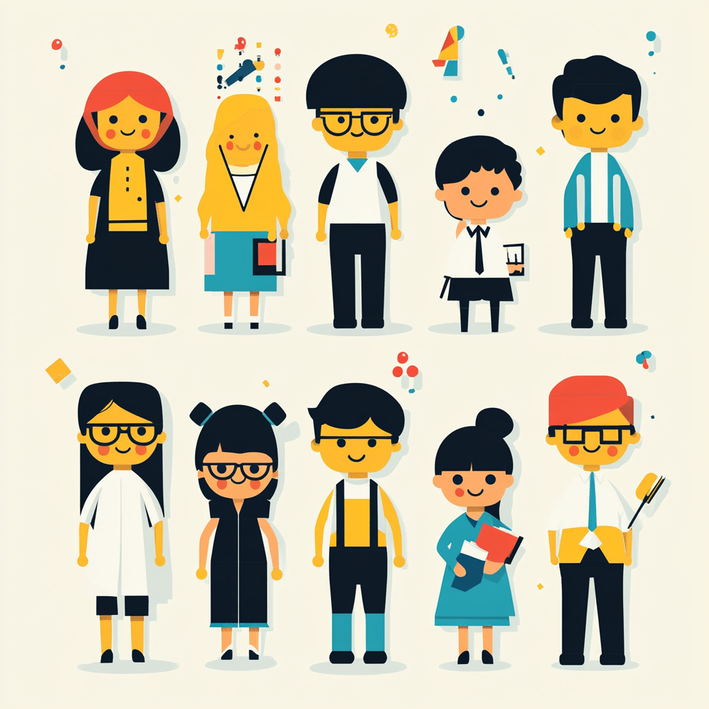 Create 10 diverse vector characters for education theme.