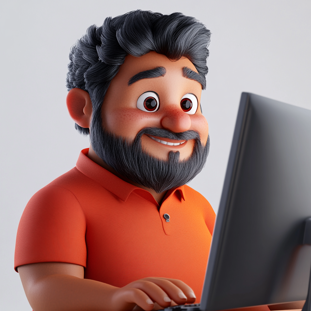 Create 3D Pixar character of happy Hispanic man.