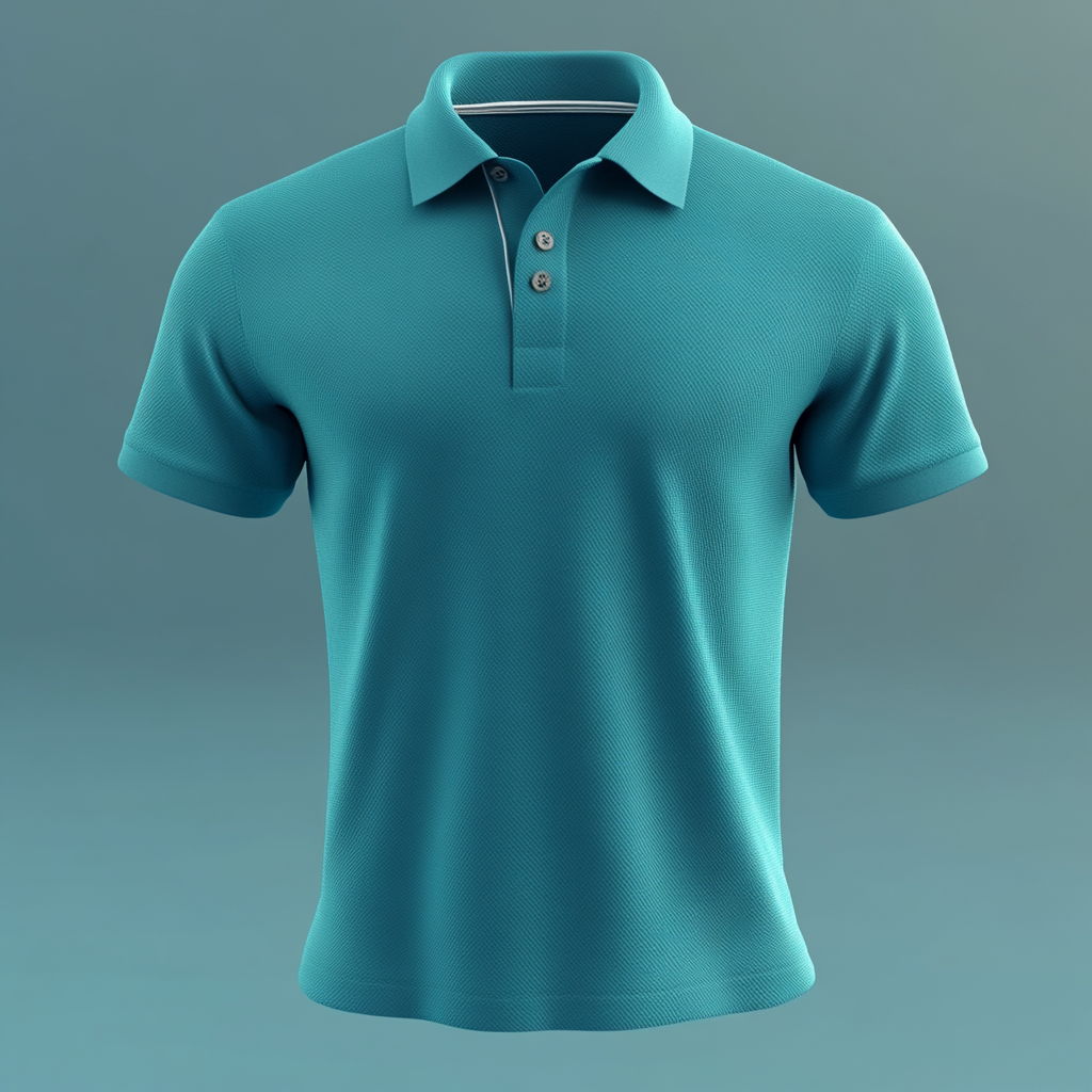 Create 3D men's polo with unique placket, textured fabric.