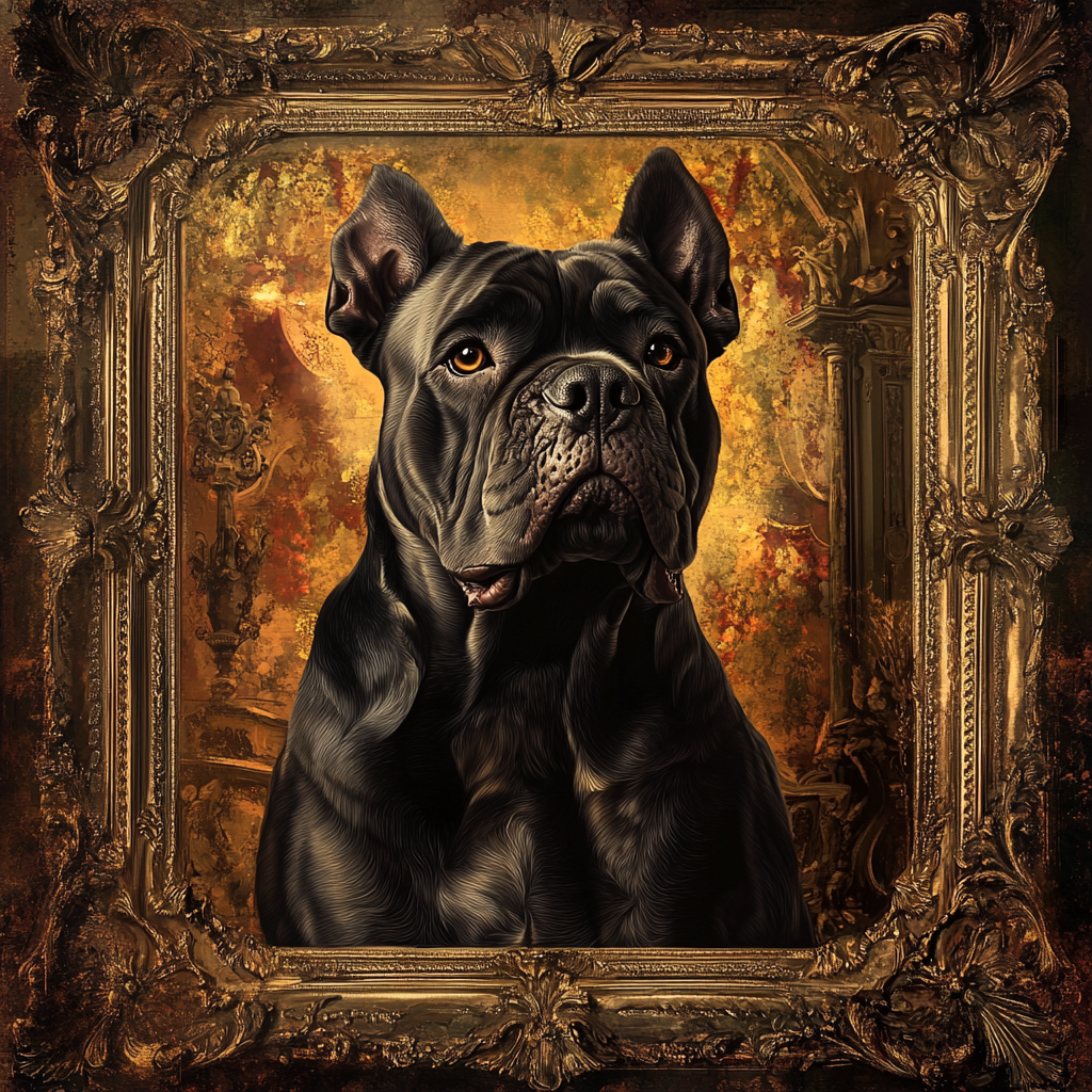 Create Baroque style image of majestic Cane Corso.