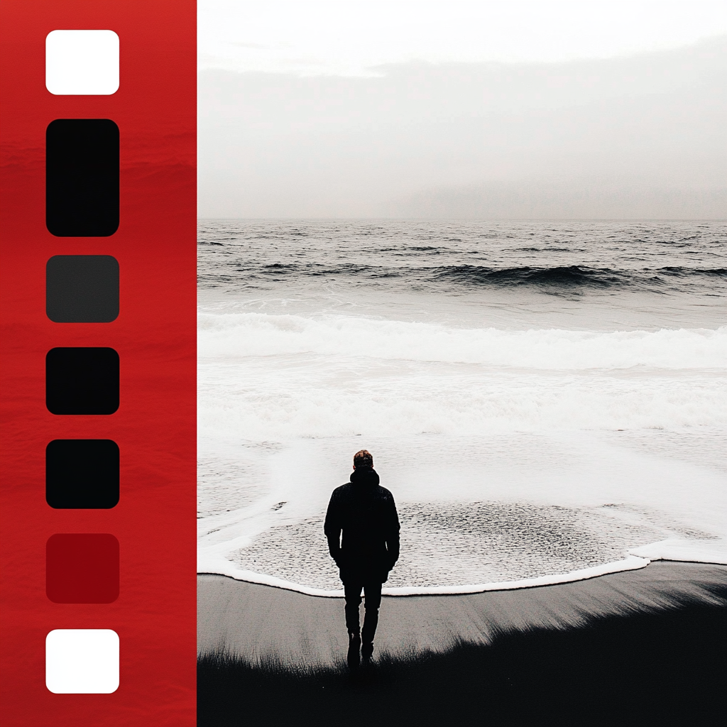Create Color Palette for 'Seven Films' with Vibrant red, Deep black, and White.