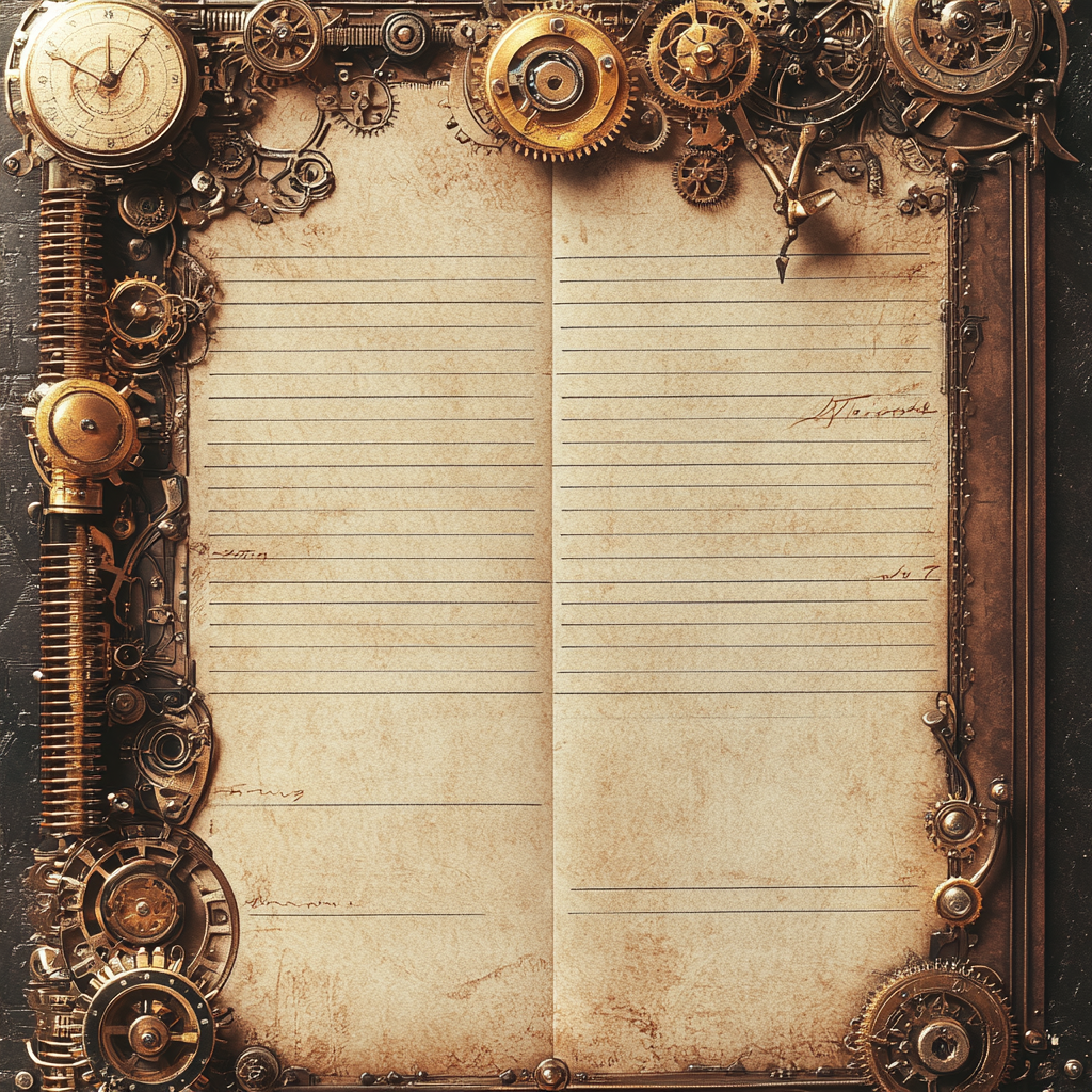 Create detailed, steampunk-themed journal page for sale.