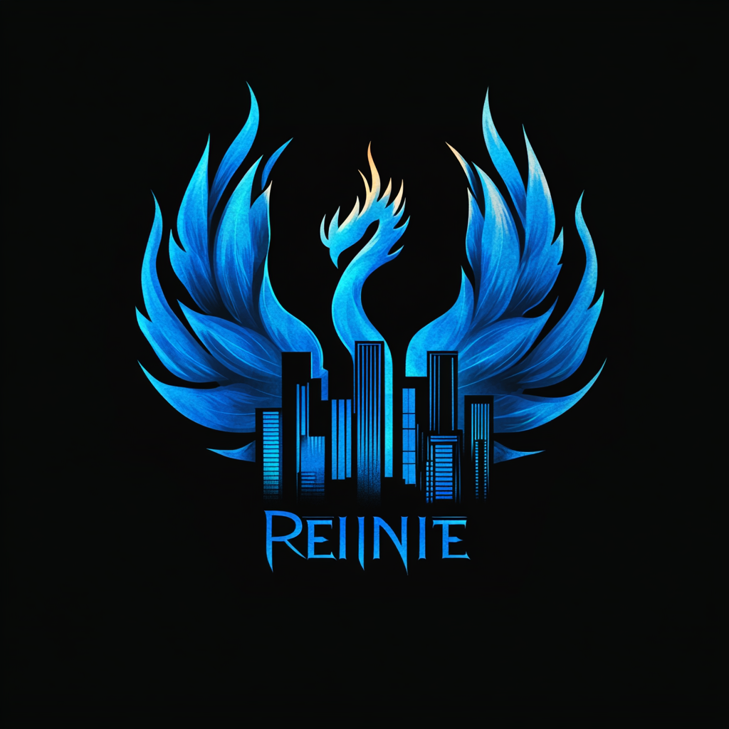 Create logo with Houston skyline, fiery phoenix, 'REIGNITE'.